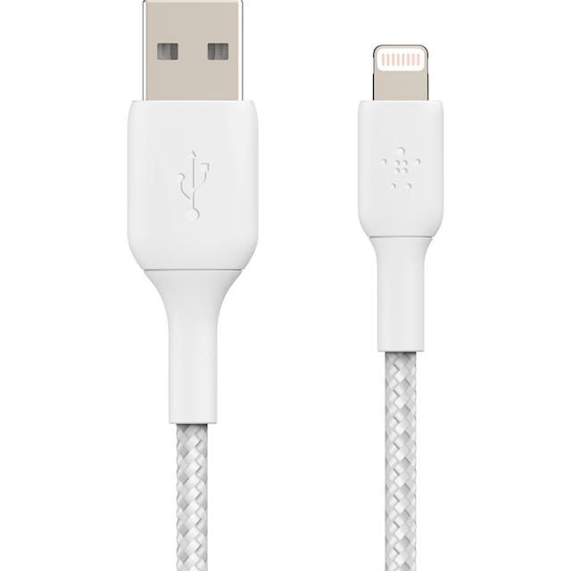 Belkin BOOST CHARGE Lightning til USB-A flettet kabel 2m (hvid)