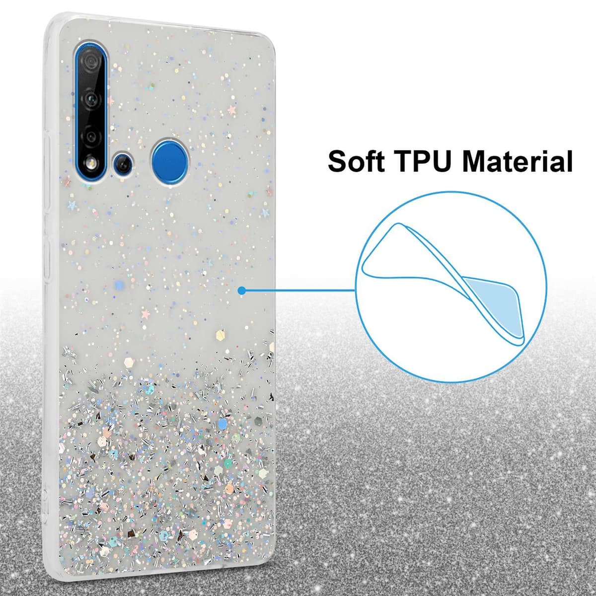 Huawei NOVA 5i / P20 LITE 2019 Silikondeksel Glitter