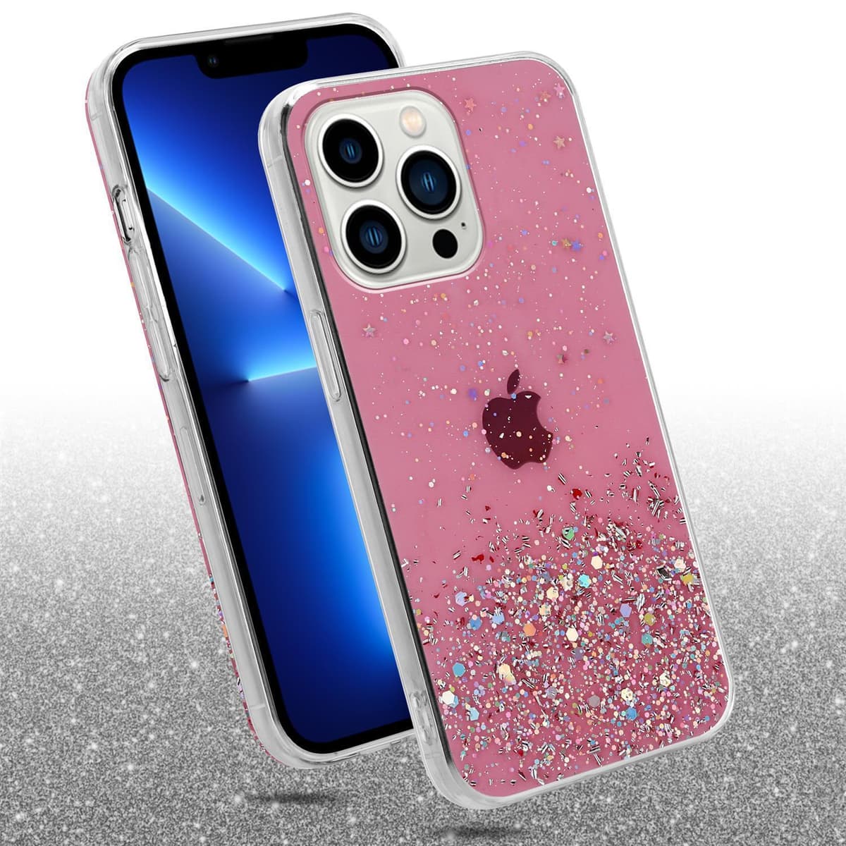 iPhone 13 PRO MAX Silikondeksel Glitter (rosa)