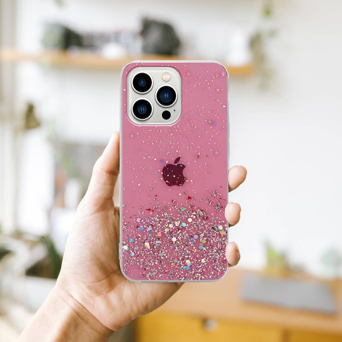 iPhone 13 PRO MAX Silikondeksel Glitter (rosa)