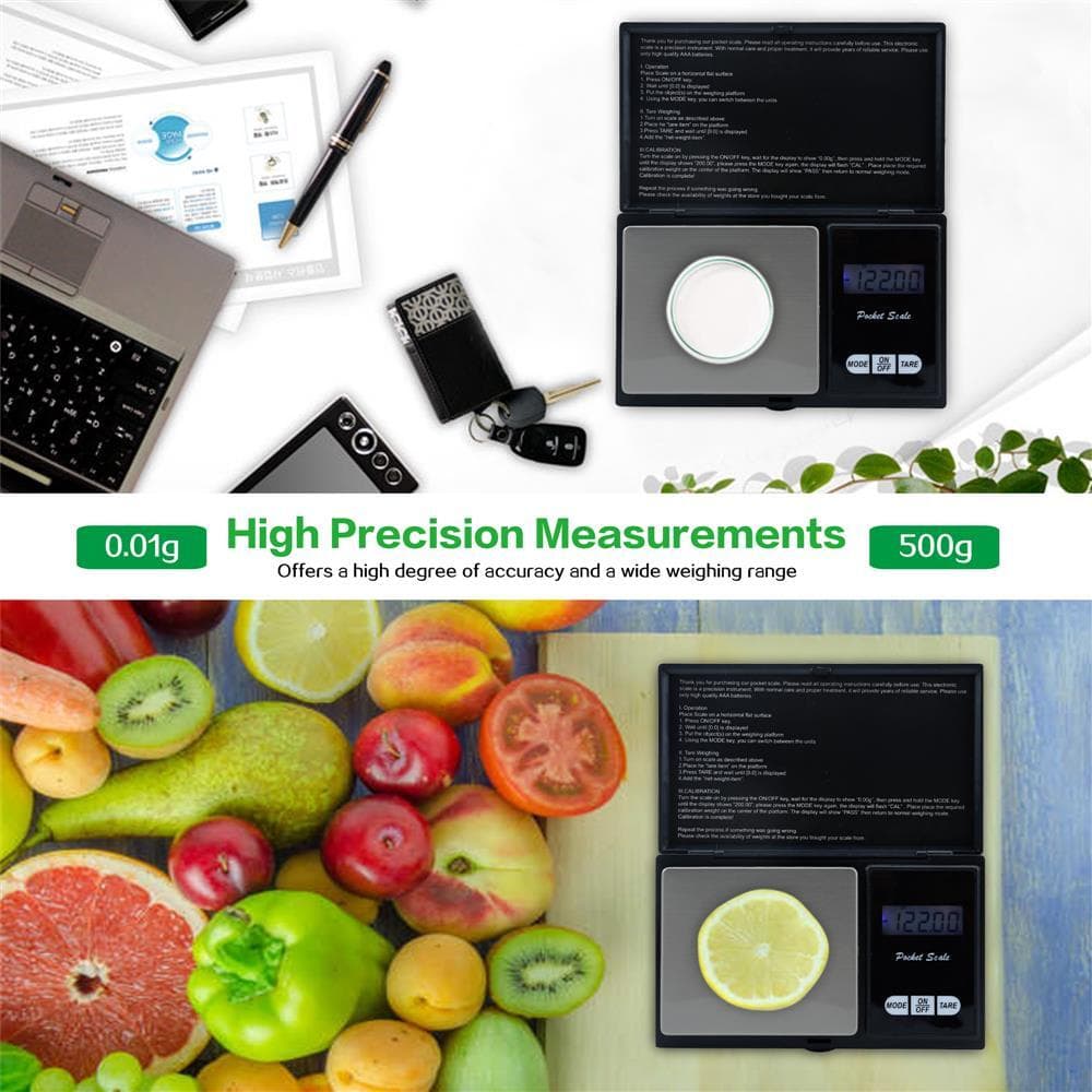 Precision-vekt 500 g digital lommevekt (svart)