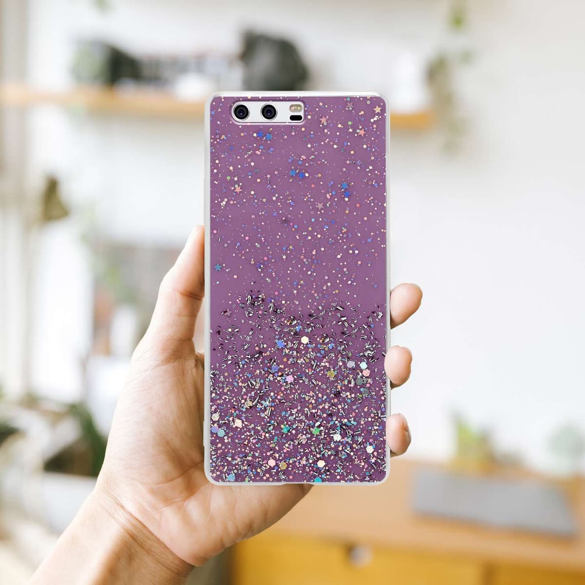 Huawei P10 Silikondeksel Glitter (lilla)