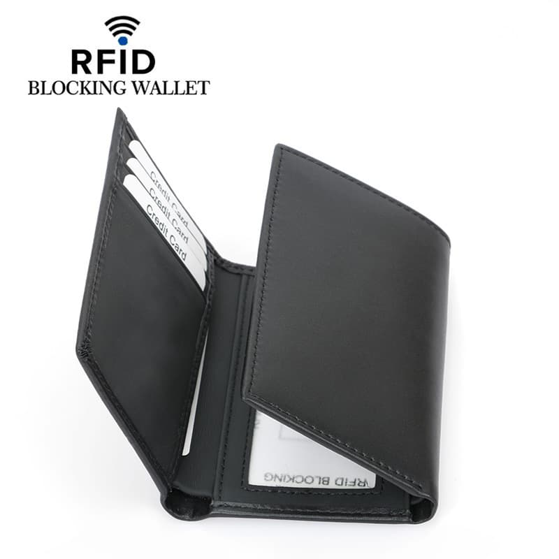 INF RFID-lommebok, kortholder, slank trifold-design, ekte skinn