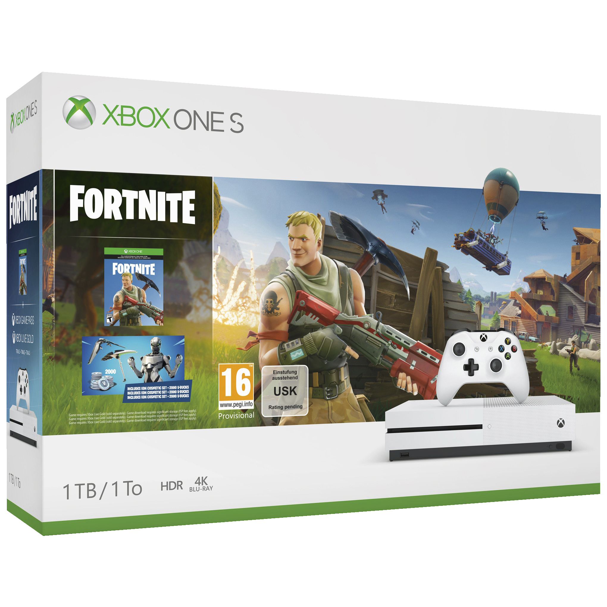 Xbox One S 1 TB + Fortnite-pakke (hvit) - Xbox-konsoller - Elkjøp