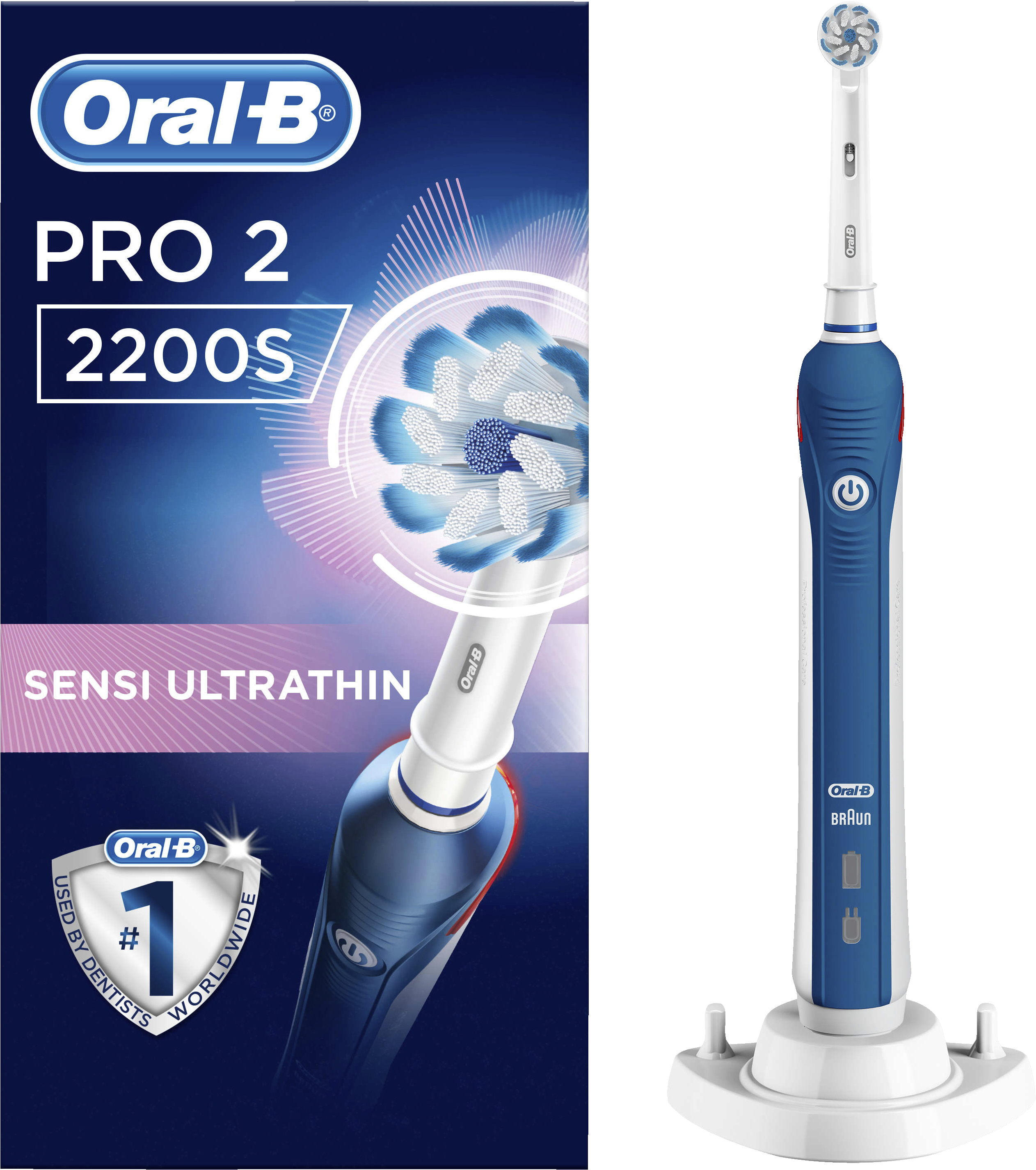 Oral-B Pro-2 2200S elektrisk tannbørste (blå/hvit) - Elektriske tannbørster  - Elkjøp