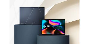 Two Zenbook 14 OLEDs on pedestals